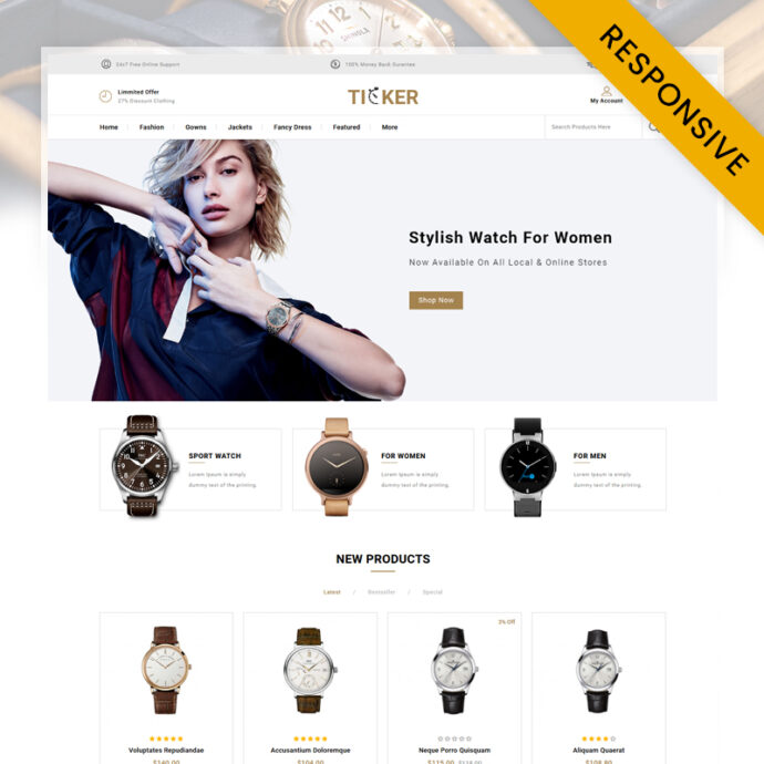 Ticker - Watch Store OpenCart Theme