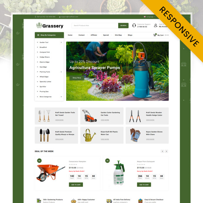 Grassery - Garden Tools Store OpenCart Theme