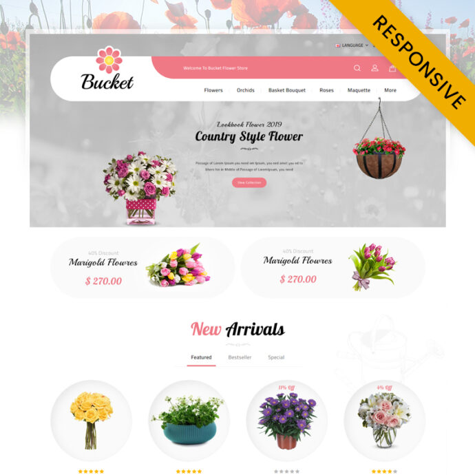 Bucket Flowers Store OpenCart Theme