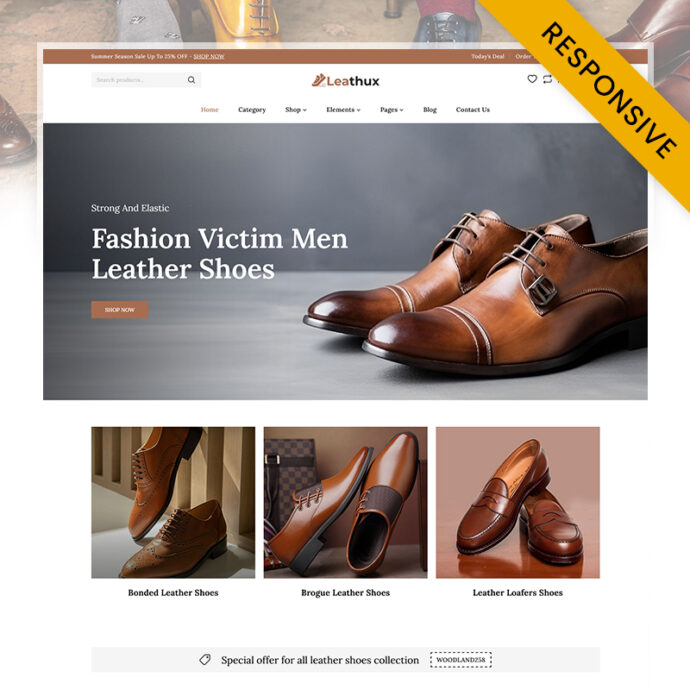 Lethux - Leather Shoes & Footwear Store Elementor WooCommerce Responsive Theme