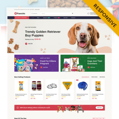 Pawsito - Pets Food and Accessories Store Elementor WooCommerce Responsive Theme